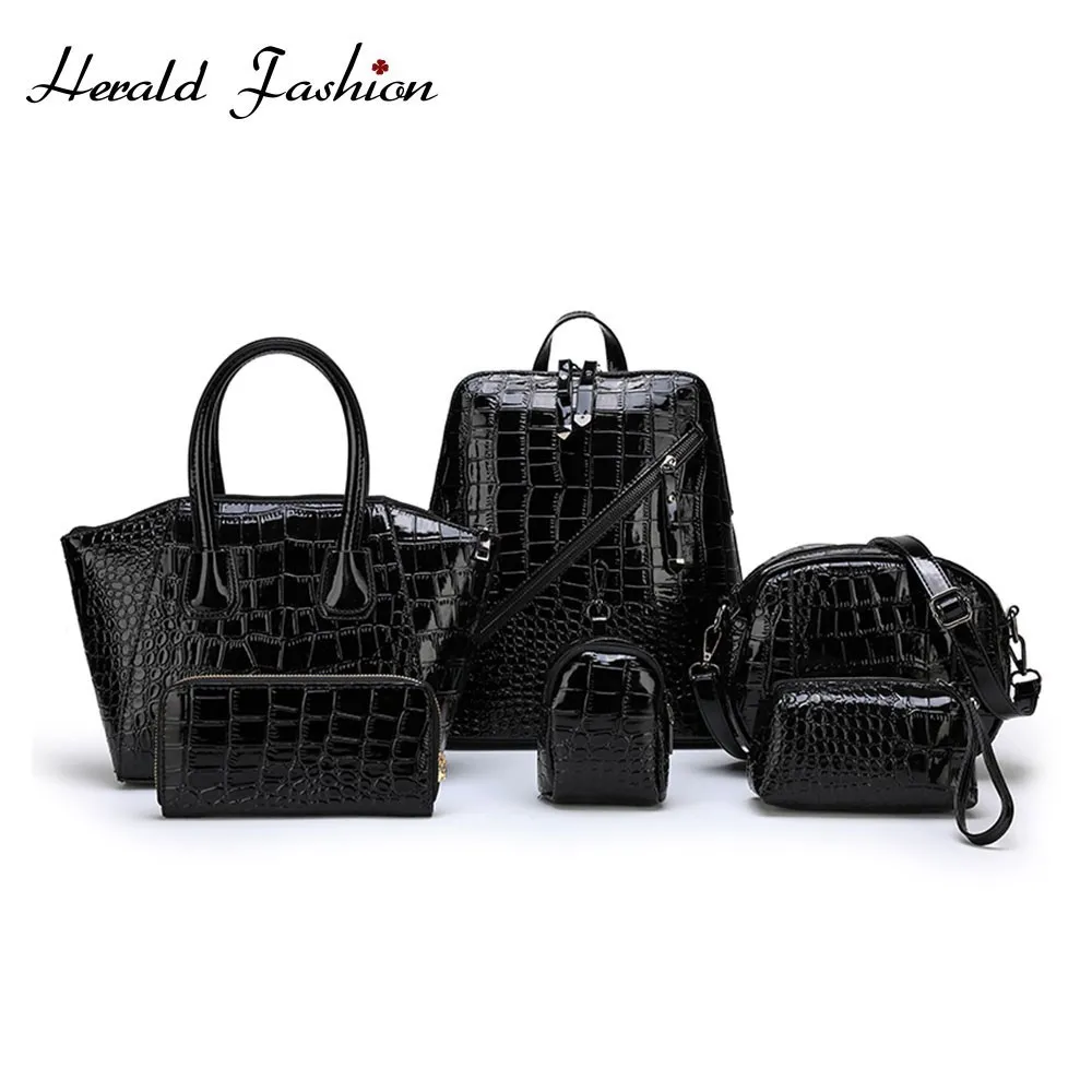 

Herald Fashion 6 шт./партия кожаная композитная сумка, женские сумки, роскошная сумка-тоут через плечо с крокодиловым узором, женская сумка-мессенд...