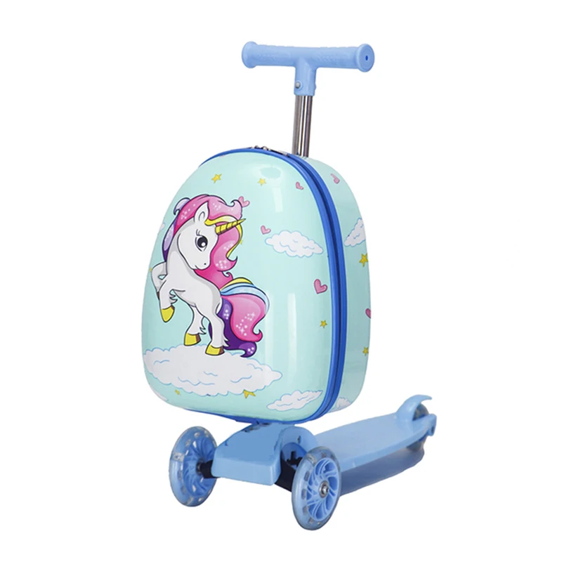 Cute Cartoon Kids Scooter Suitcase on Wheels Lazy Trolley Bag Children Carry on Cabin Travel Rolling Luggage Skateboard Bag Gift