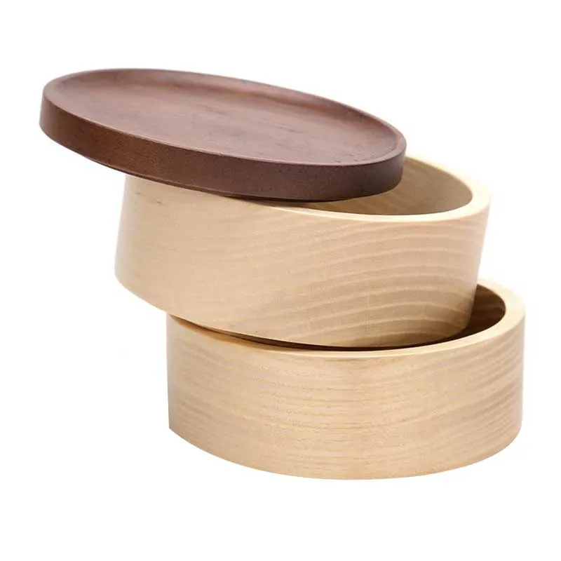 

AU -Natural Wooden Two-Layer Handmade Jewelry Storage Box with Lid Earrings Ring Necklace Display Props