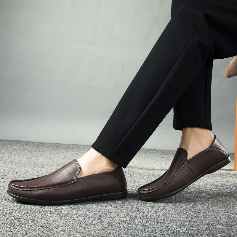 Туфли мужские деловые мокасины из натуральной кожи без застежки повседневные