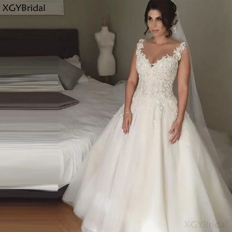 

Sweetheart Wedding Dress 2021 Straps Tulle Bridal Wedding Gown Ball Gown Lace Appliqued Vestidos Novias Boda Robe Mariage