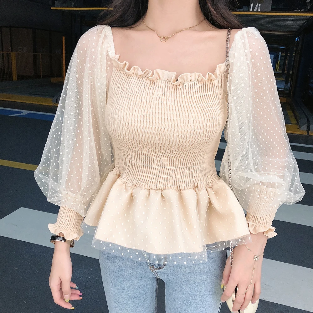 

Square Collar Ruffles New Blusas Mujer De Moda Sweet Style Korean Womens Tops and Blouses Fashion Brand Polka Dot Autumn Shirts