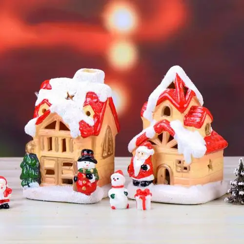 Random Style Смола мини Рождество Санта полый дом модель Фигурка DIY Снежный пейзаж домашний сад праздник Декор - Цвет: Random Style