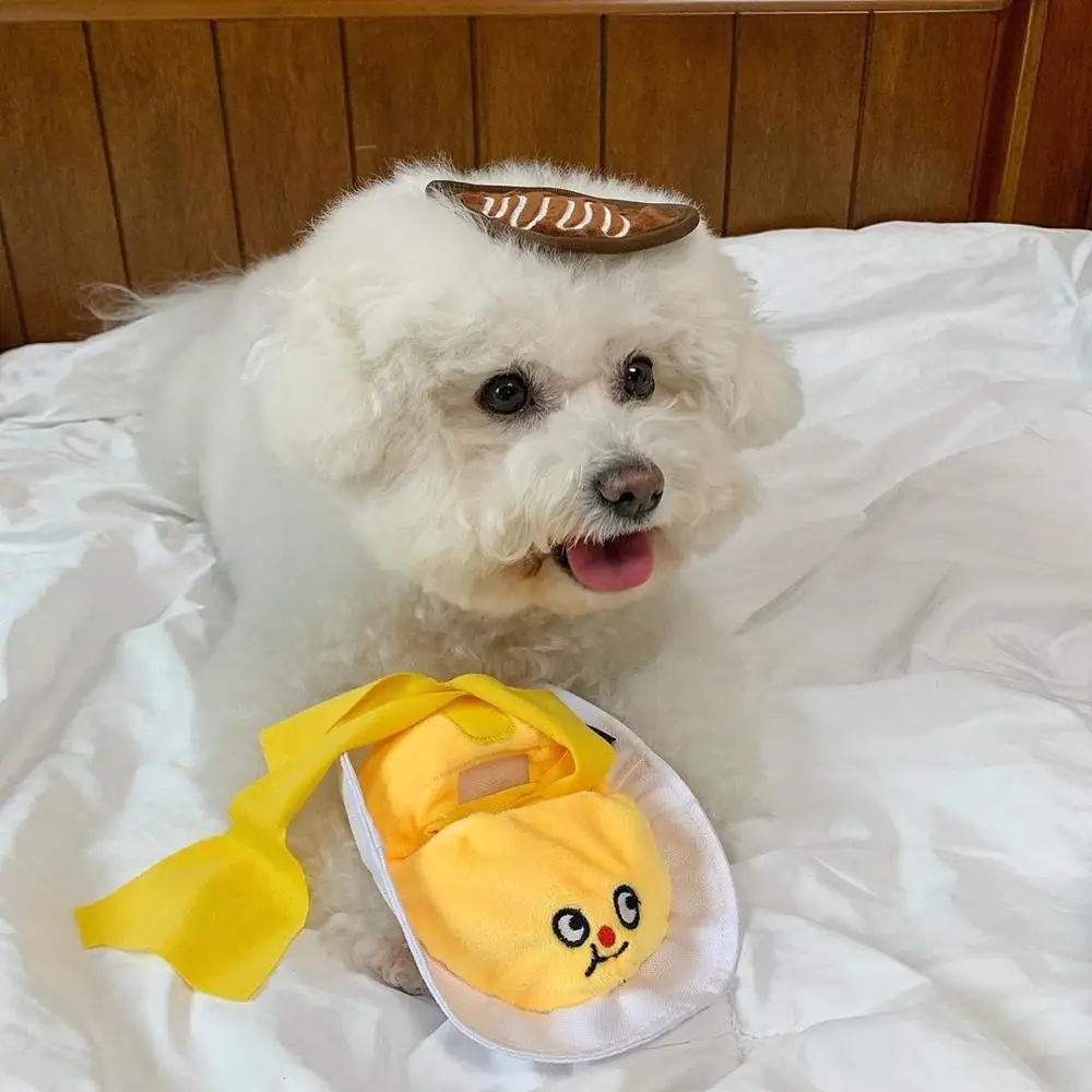 Omurice Plush Squeaky Bone Dog Toys Bite-Resistant Clean Chew Puppy Training Toy Soft omelet rice Pet Supplies Cat Mint toy | Дом и сад