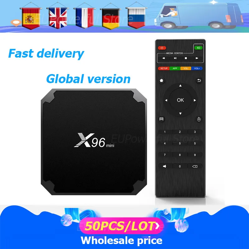 50PSC/лот x96 Мини Android 9 0 Смарт ТВ коробка 2 4G Wifi S905W Четырехъядерный 4K 1080P