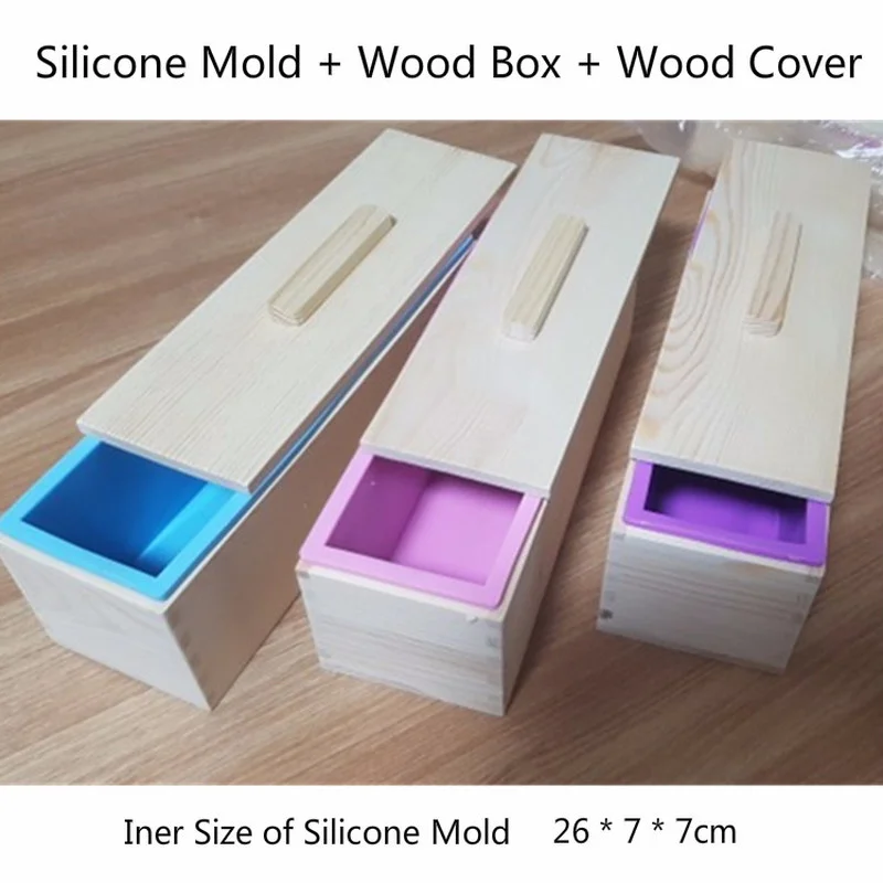 Moldes rectangulares de silicona para fabricaci&oacute;n de jab&oacute;n, caja y cubierta de madera de 1200ml, Kits de jab&oacute;n DIY, herramientas de molde de jab&oacute;n artesanales para hornear pan de pastel-1
