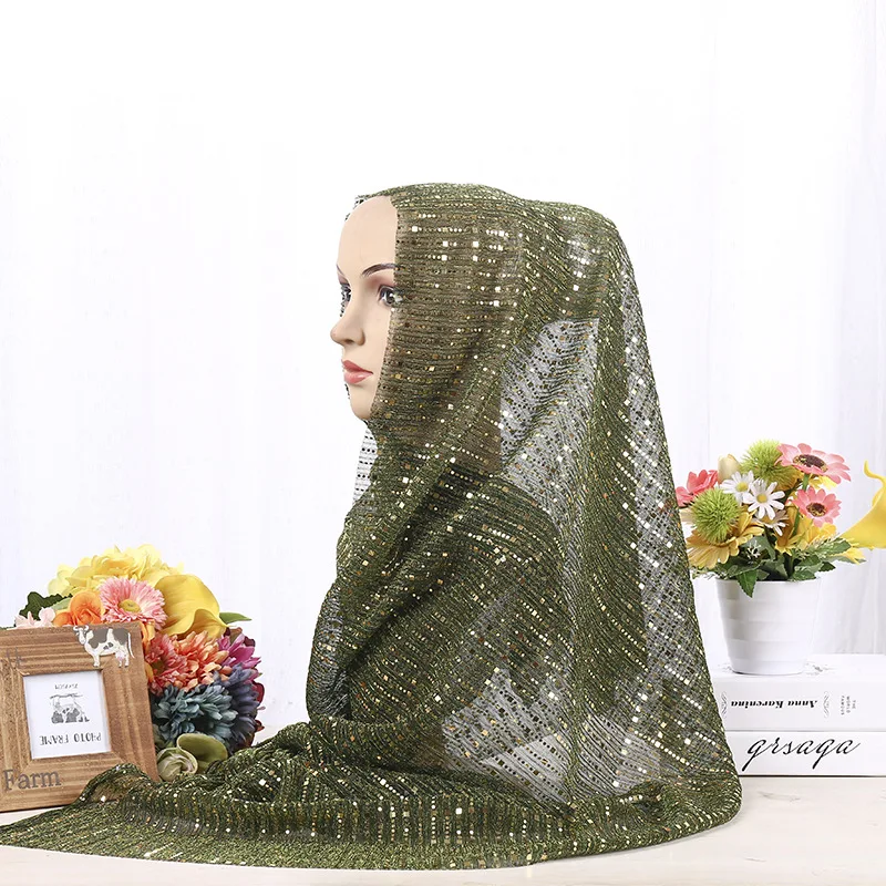 Модный мусульманский Шиммер Visose Hijabs шарф Женский Золотой Серебряный Блестящий шарф шаль пашмины блестки длинный платок 7" x 26"