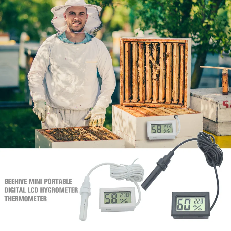 

VOGVIGO Beekeeping Beehive Mini Convenient Digital LCD Hygrometer Thermometer with Sensor Monitoring Display Humidity Detector