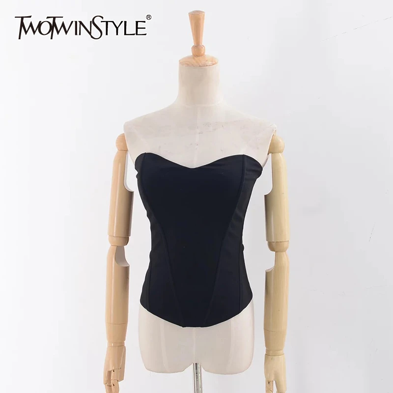 TWOTWINSTYLE сексуальный минималистичный тонкий женский жилет без бретелек рукавов