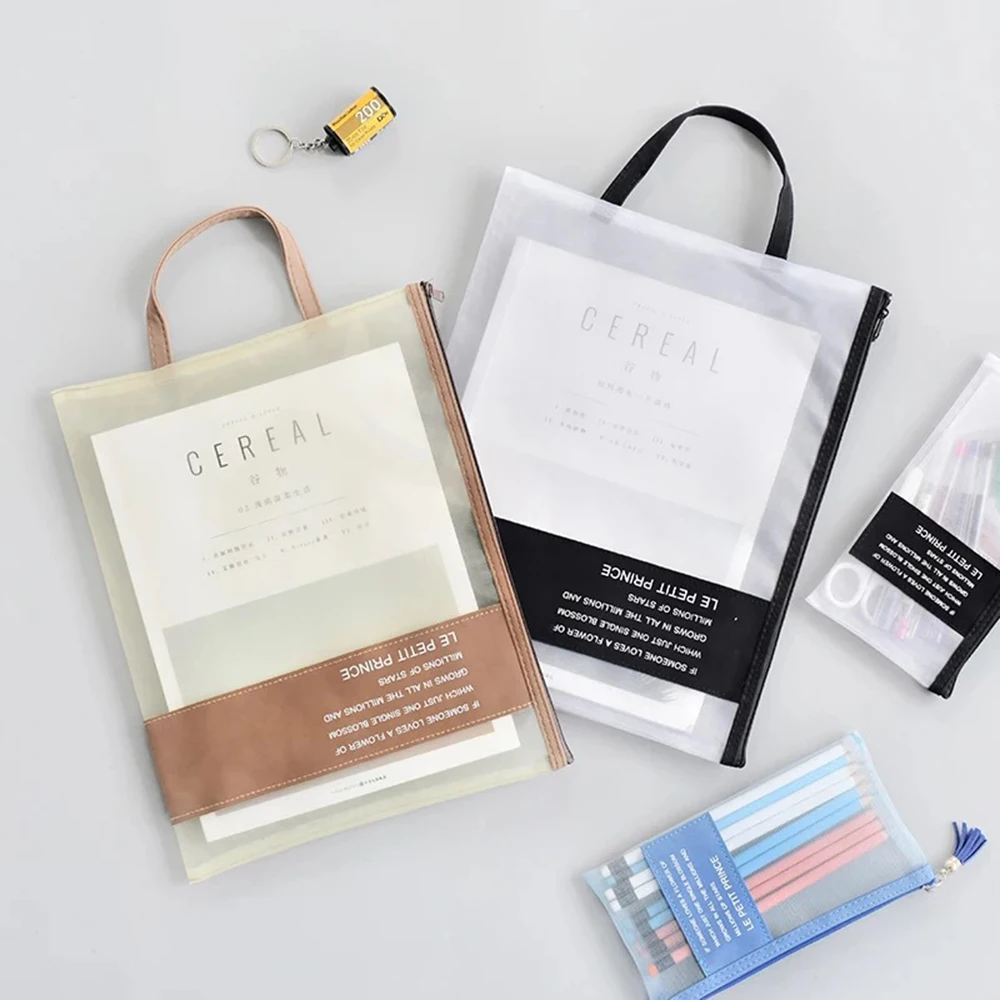 

Transparent Mesh File Bag A4 Zipper Stationery Bag Holder Storage Bag Desk Organizer Bag