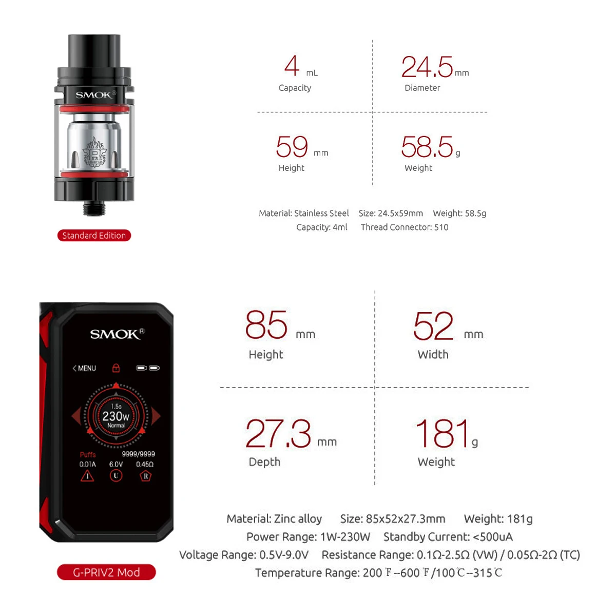 SMOK G PRIV 2 комплекта 230 Вт Priv Mod 18650 батарея 4 мл TFV8 X Baby испаритель электронная