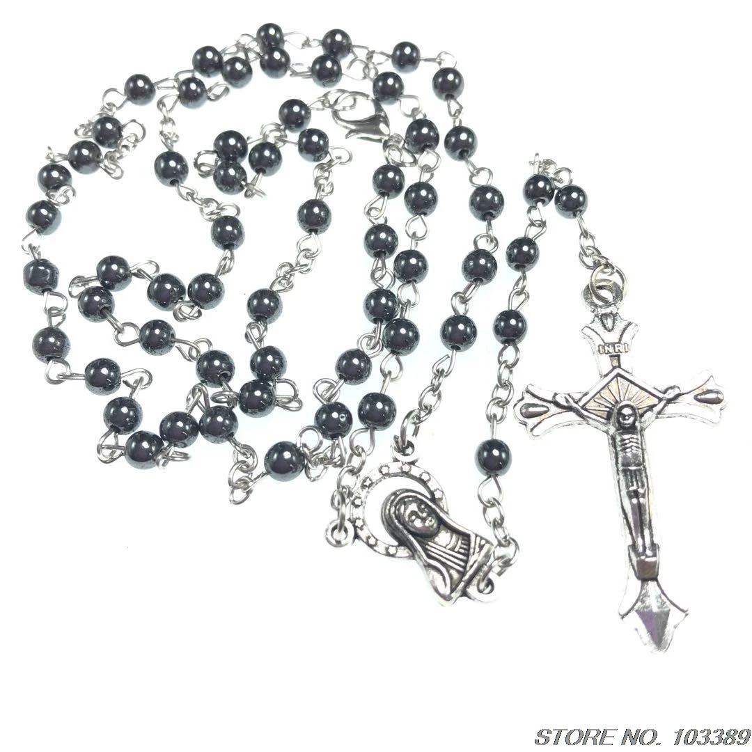 2pcs/pack Hematite Rosary Black Stone 4mm Bead blessed catholic rosary First Communion gifts | Украшения и аксессуары