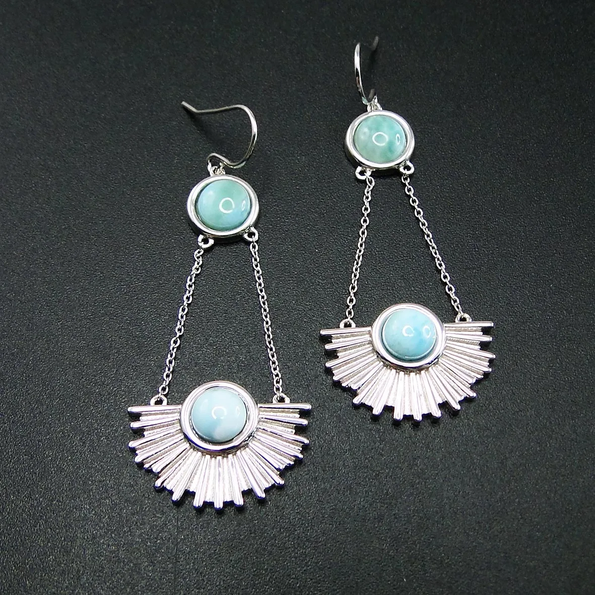 

Hot Selling Pure 925 Sterling Silver Natural Dominica Larimar Women's Dangle Drop Earrings For Gift