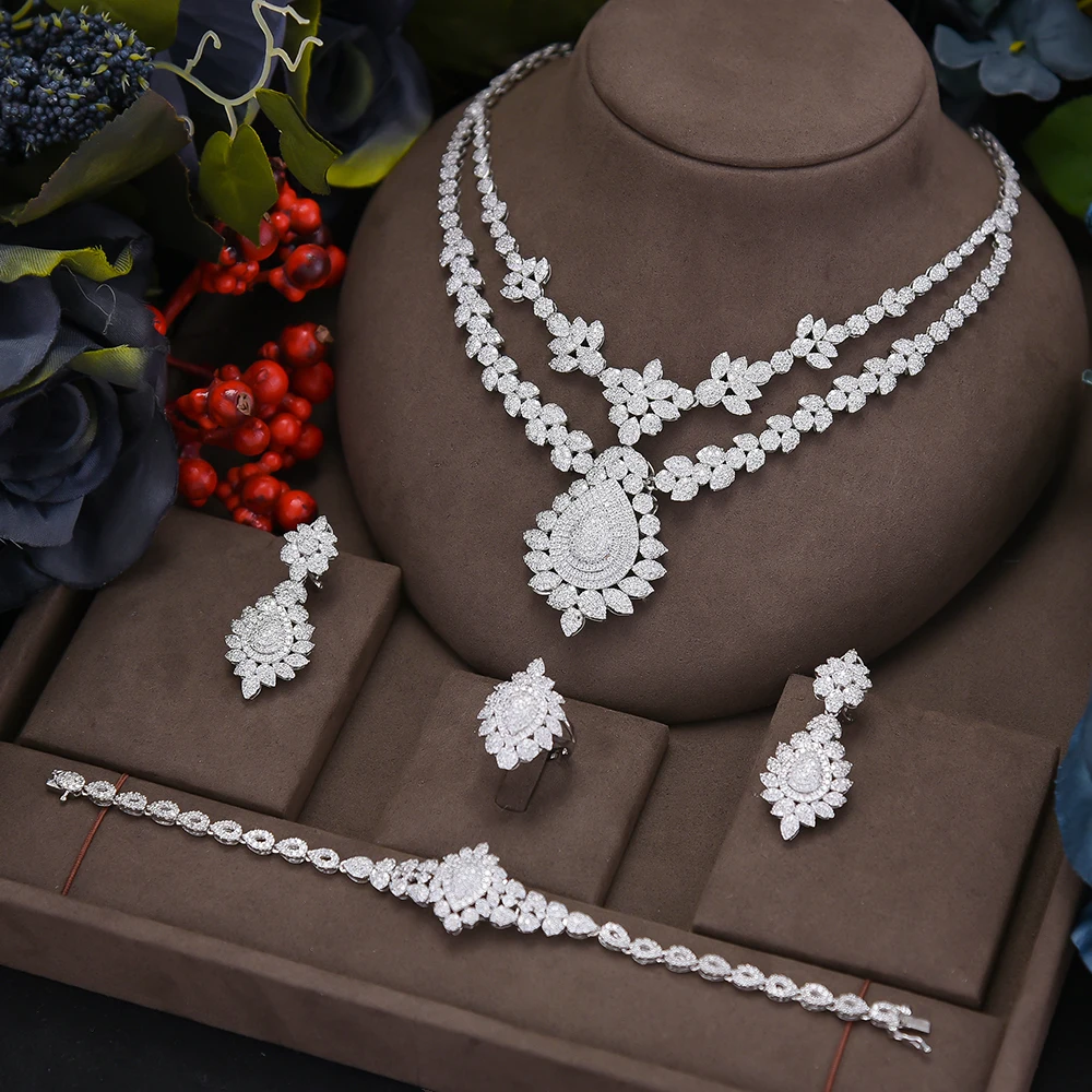 

missvikki Luxury African Big 4PCS Jewelry Set For Women Wedding Party Naija Bride Necklace Bangle Ring Dubai Dress Jewelry Set
