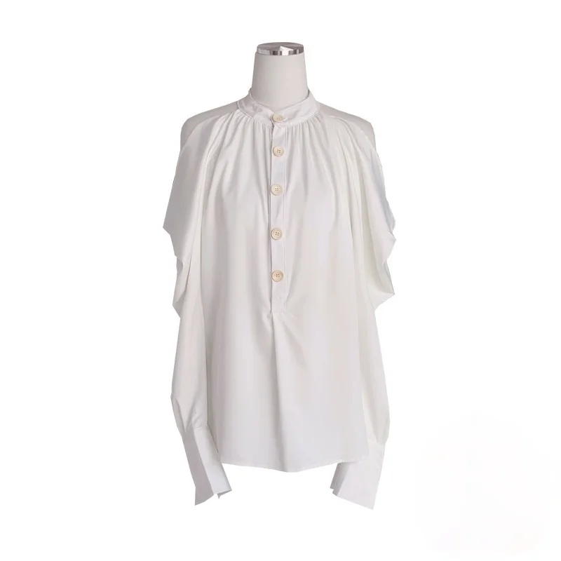 

Off Shoulder Blouse Women White Shirt Elegant Button Up Top Korean Style 2021 Fashion Loose Oversize Cardigan Solid Casual