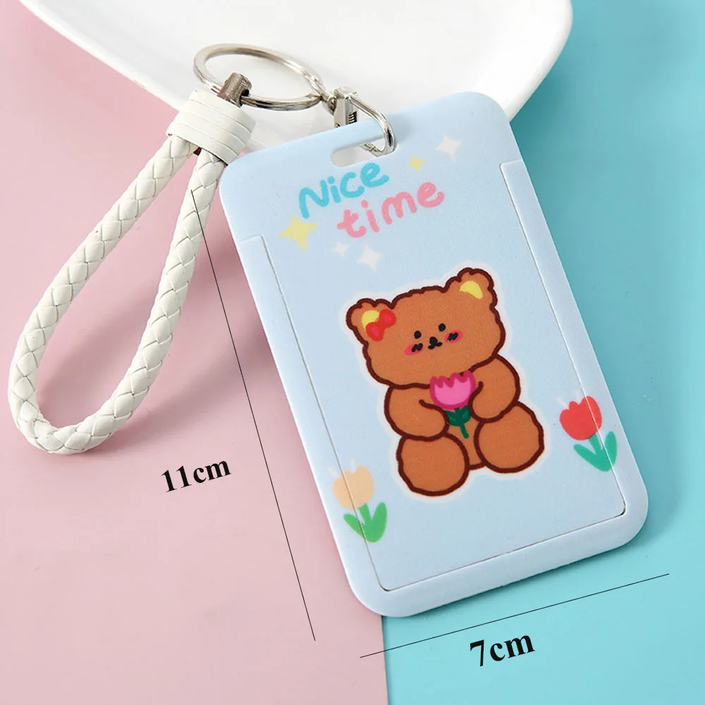 

Credit Card Holder School Student Name Card Protection Cover Short Rope Keychain Girls Cute Cartoon Pattern Bag Pendant