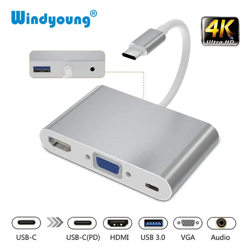 USB C адаптер 5 в 1 Thunderbolt 3 концентратор type к HDMI VGA мм разъем с Тип Мощность доставки