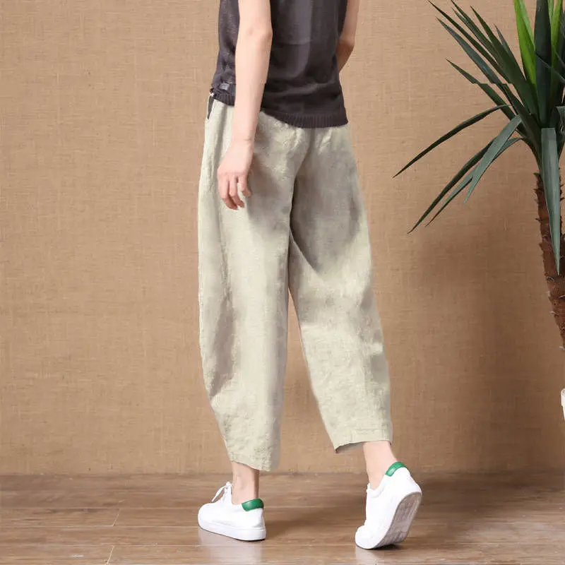 

Cotton Women's Pants Xia Jiufen Loose Thin Section Anti-cotton Linen Elastic Waist Wide Leg Pants Retro All-match Casual Pants