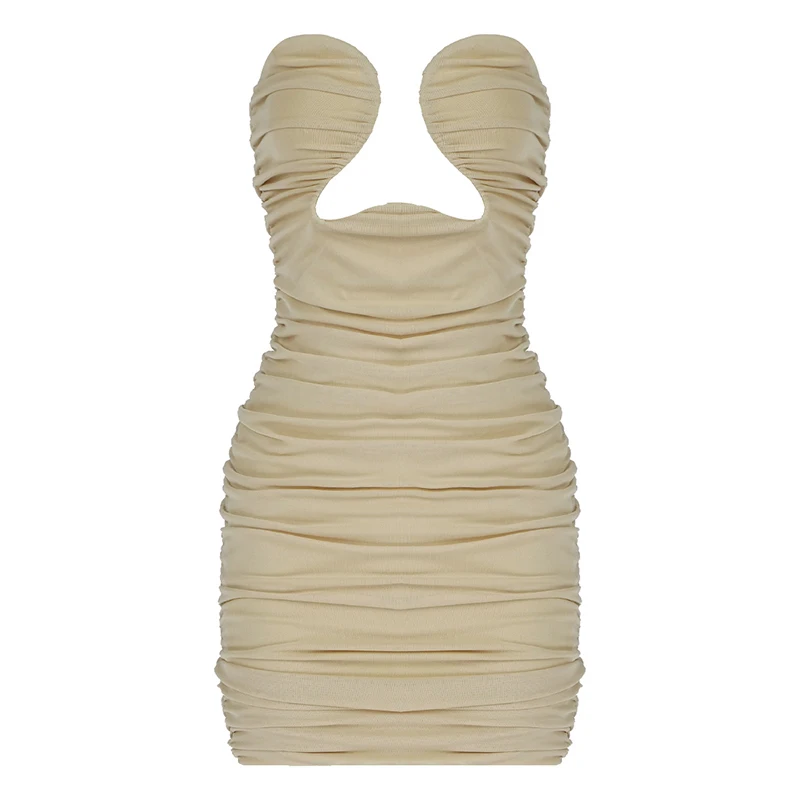 

Vero Sinly Sexy Strapless Backless Mesh Ruched Black Mini Women Summer Dress Designer Fashion Evening Party Dress Vestido