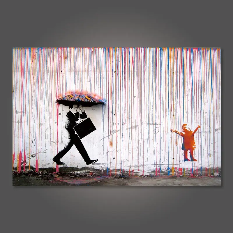 Banksy красочные дождь стены искусства холст картина домашний декор, произведение искусства плакаты и принты настенные картинки без рамки