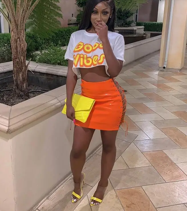 neon orange skirt OMSJ, новинка, неоновые цвета, модный кружевной комбинезон с ресницами, облегающий, летний, сексуальный, открытая спина, прозрачный, Облегающий комбинезон, сетчатые, открытые топы - Цвет: neon orange skirt
