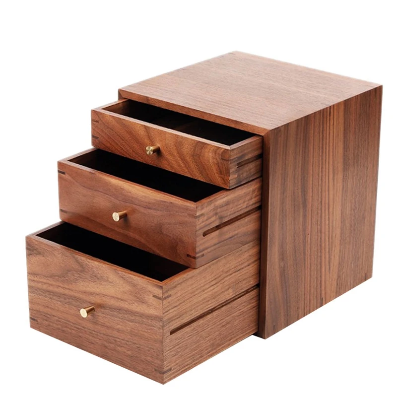 

Black Walnut 3-Layer Small Drawer Cabinet Desktop Storage Box Jewelry Box Stationery Solid Wood Debris Finishing