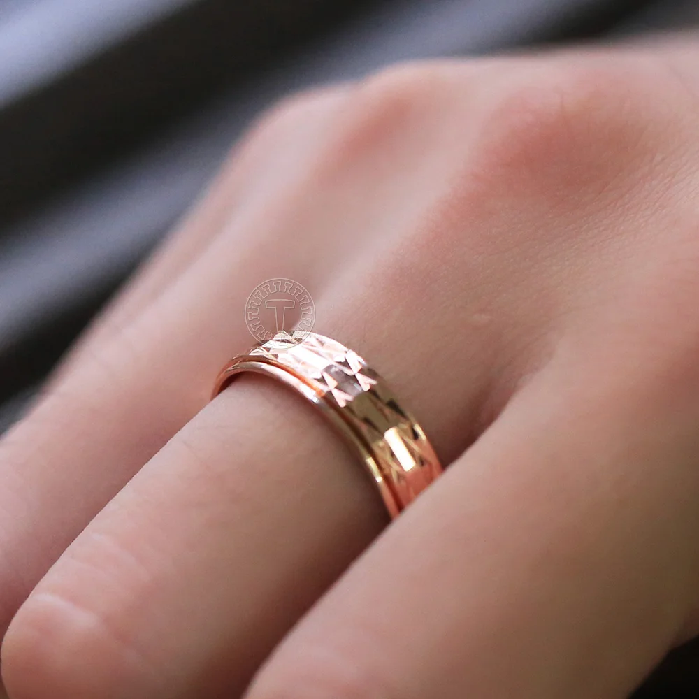 

Womens Girls 6mm 585 Rose Gold Color Spinner Rings Rotatable Carved Ring Couple Rings Wedding Jewelry Birthday Gifts LGR77