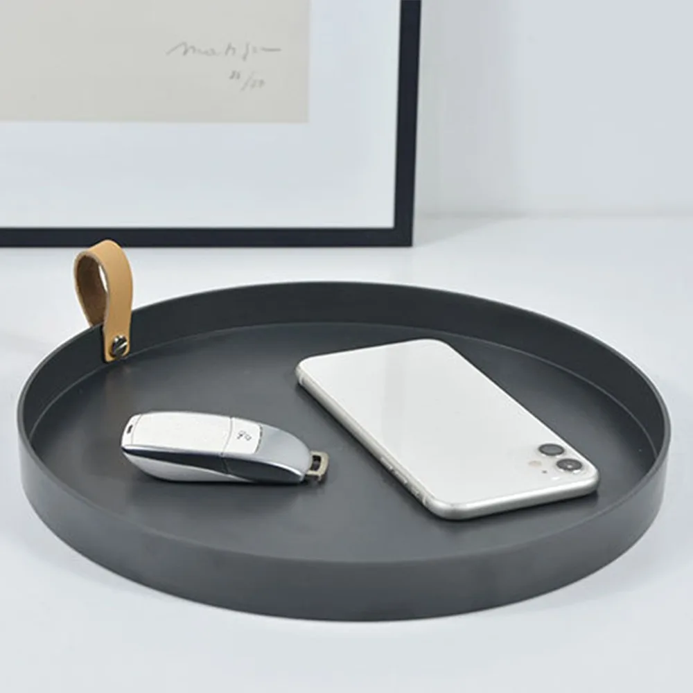 

Desktop Storage Tray Nordic Plastic Round Jewelry Trays Living Room Kitchen Table Meal Snack Tray Plate with Handle Home Decor