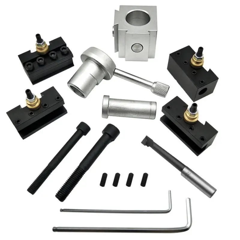 Mini Aluminum Cutter Holder Lathe Tools Holder Quick Change Tool Post Screw Kit Set Boring Bar Turning Facing Holder Wrench
