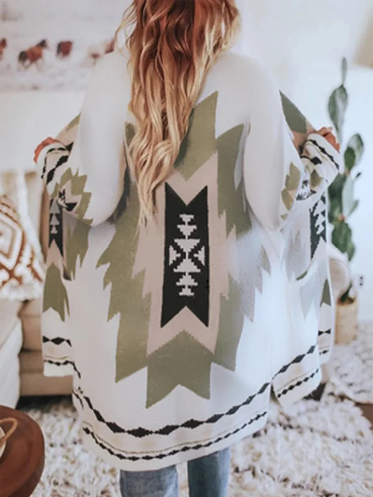 

2021 Fall Hot Sale Printed Long Sleeve Lapel Cardigan Loose Women's Long Coat