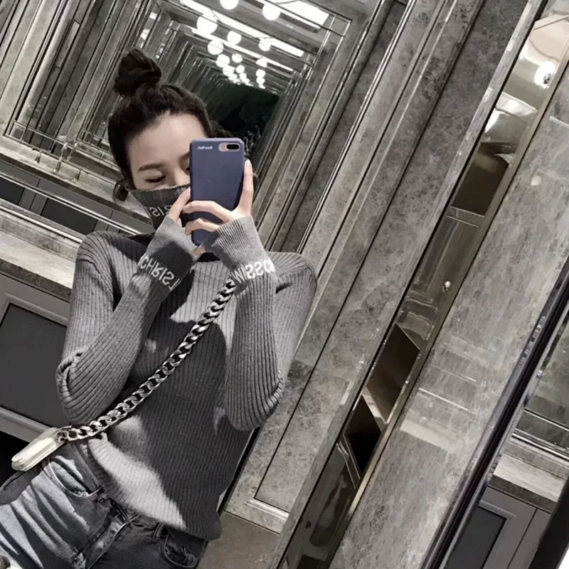 Водолазка Woherb Женский вязаный свитер с буквенным принтом пуловер новинка 2022