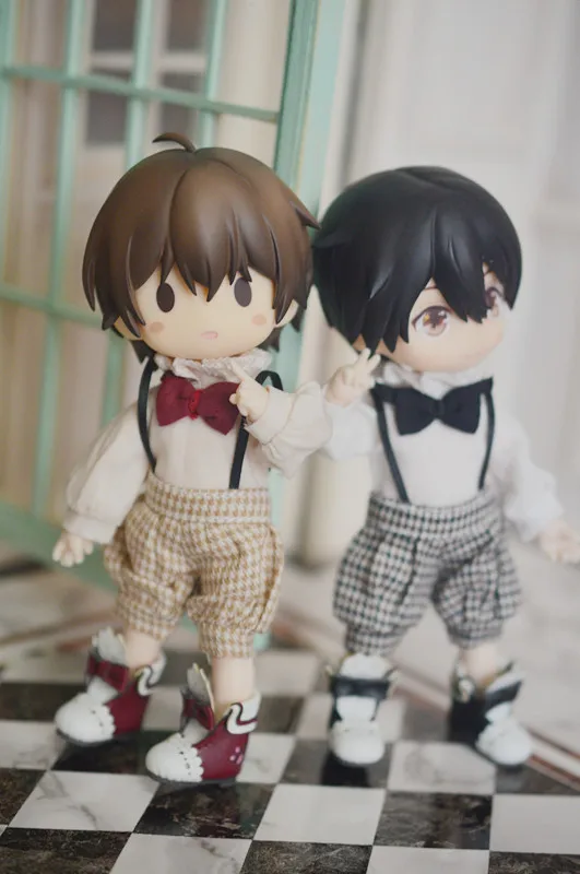 

OB11 doll dress size Butterfly White shirt suit Little gentleman plaid overalls dress suit for men and women Doll accessories