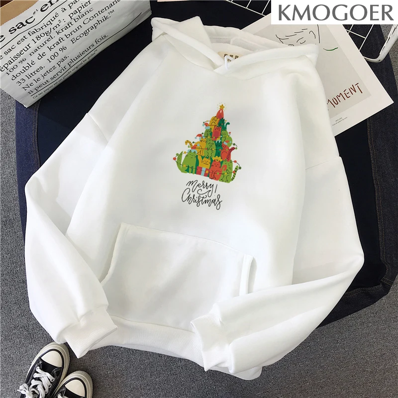

Christmas Women Hoodies Color Pocket Oversized Harajuku Korean Sweatshirts Female Long Sleeve Hooded Streetwear Casual Top