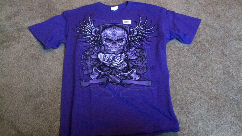 С фиолетовым черепом Guns Roses футболка унисекс Ваш выбор разных размеров тяжелый