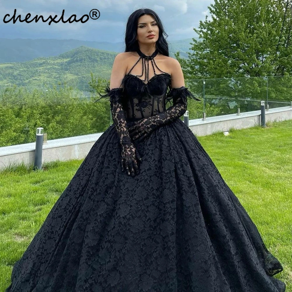 Chenxiao Goth черные платья для выпускного вечера в горошек с лямкой на шее бальное