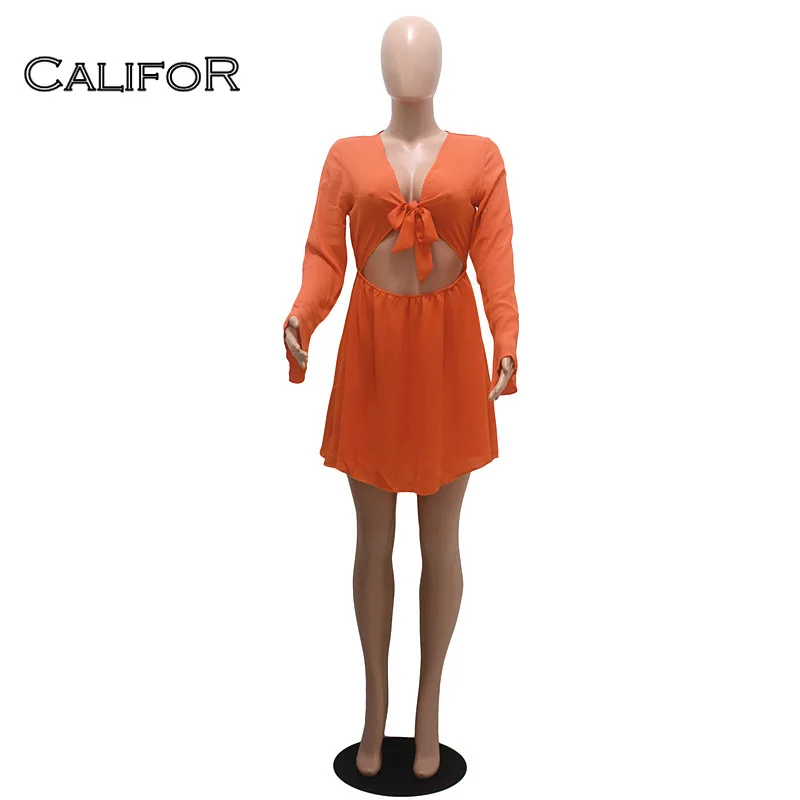 

Solid Orange New Design A-line Sundresses Long Sleeve Summer Women's Dress 2021 Sexy Beach Wear Mini Dresses for Women Plus Size