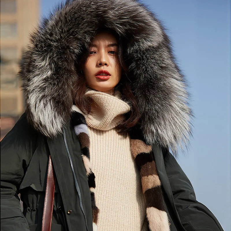 

Пальто с натуральным мехом, зимняя куртка, Женская длинная парка, водонепроницаемая, большой натуральный норковый меховой воротник, капюшо...