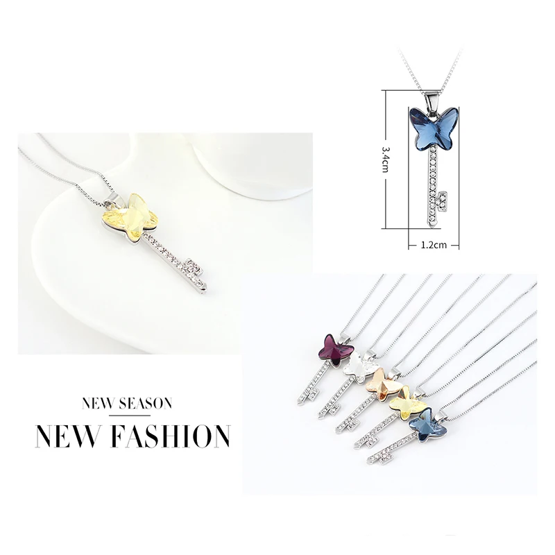 BAFFIN Butterfly Key Pendant Necklaces Crystals From Swarovski-Elements Fashion Silver Color Jewelry For Girls Women Gifts | Украшения и