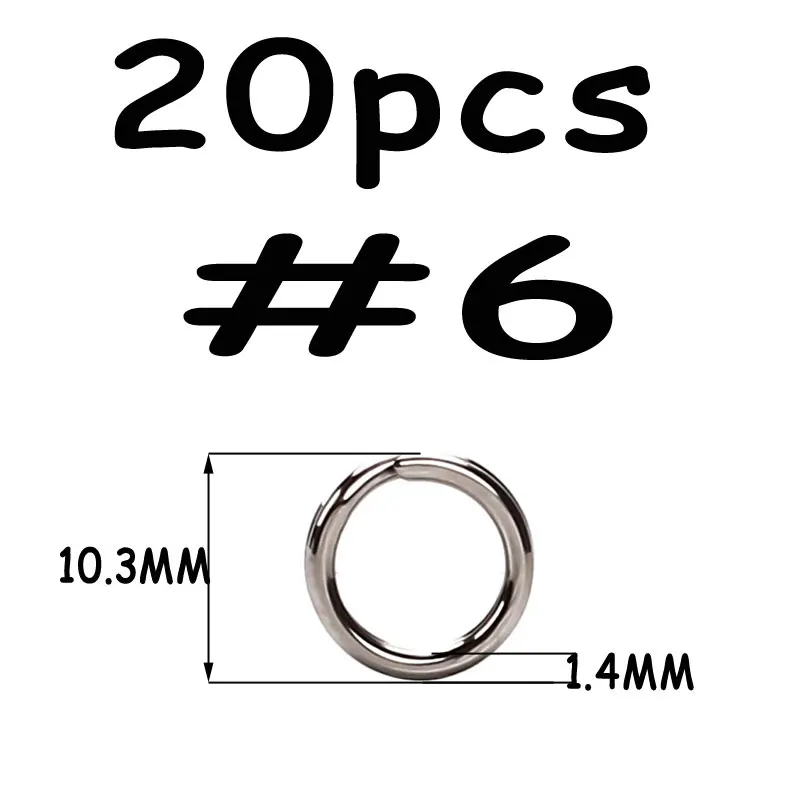 Split Ring 6 20pcs 20 шт из нержавеющей стали рыболовные Сплит Кольца твердые кольца соединители для блесны соленой воды рыболовные аксессуары анти ржавчины - Цвет: Split Ring 6 20pcs