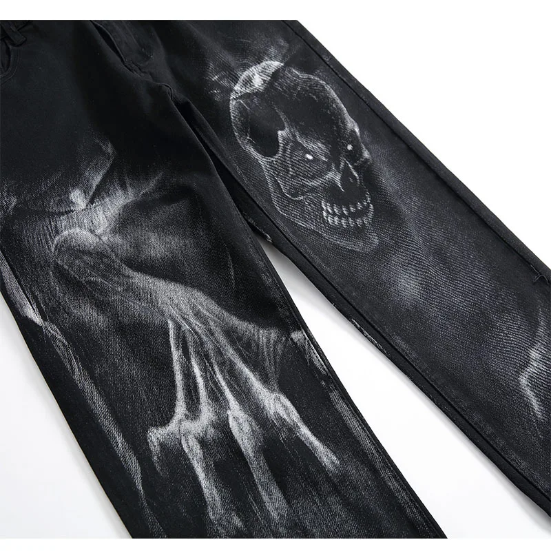 Mens Youthful  printing Straight High Quality Black Pants Denim Casual Male Fashion male Trousers Versatile Streetwear Jeans