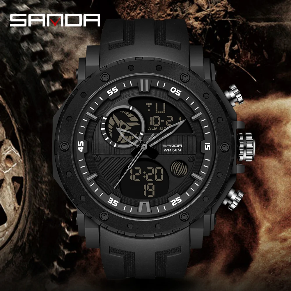 

SANDA Sport Watches Men Quartz Digital Clock Creative Mens Watch Gift Wristwatch Waterproof Alarm Dual Display Relogio Masculino
