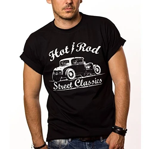 

Funny T Shirt men casual shirt mens fashion shirt Makaya Rockabilly Men's T-Shirt Hot Rod Black