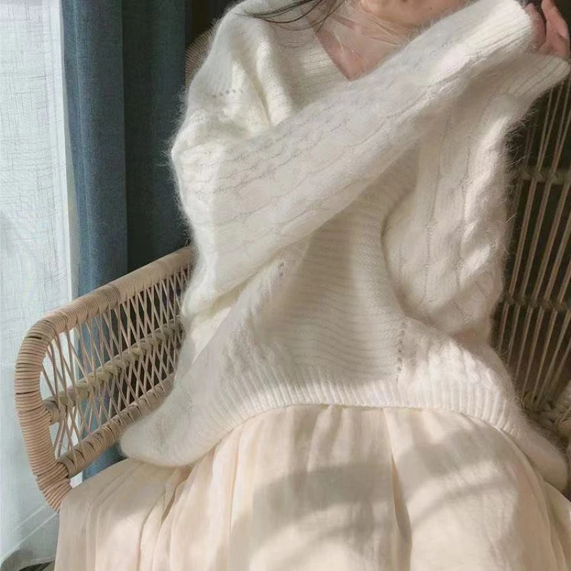 Комплект из 2 предметов Женский вязаный пуловер оверсайз и платье сетчатой пряжи