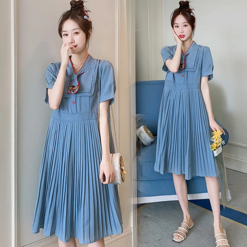 

2020 Pregnancy Clothes Summer Style Maternity Dress Short A-Line Maternity Gown Striped Elegant Maternity Clothes