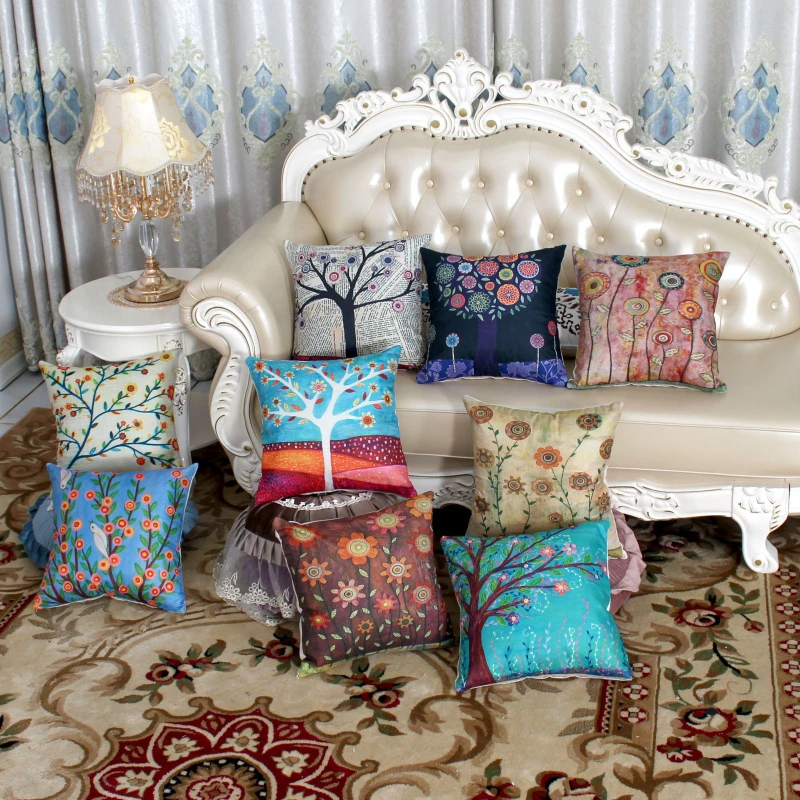 

Flower Printing Linen Square Cushion Cover 45x45cm Single-sided Sofa Bed Pillow Cover Decorative Lumbar Pillowcase