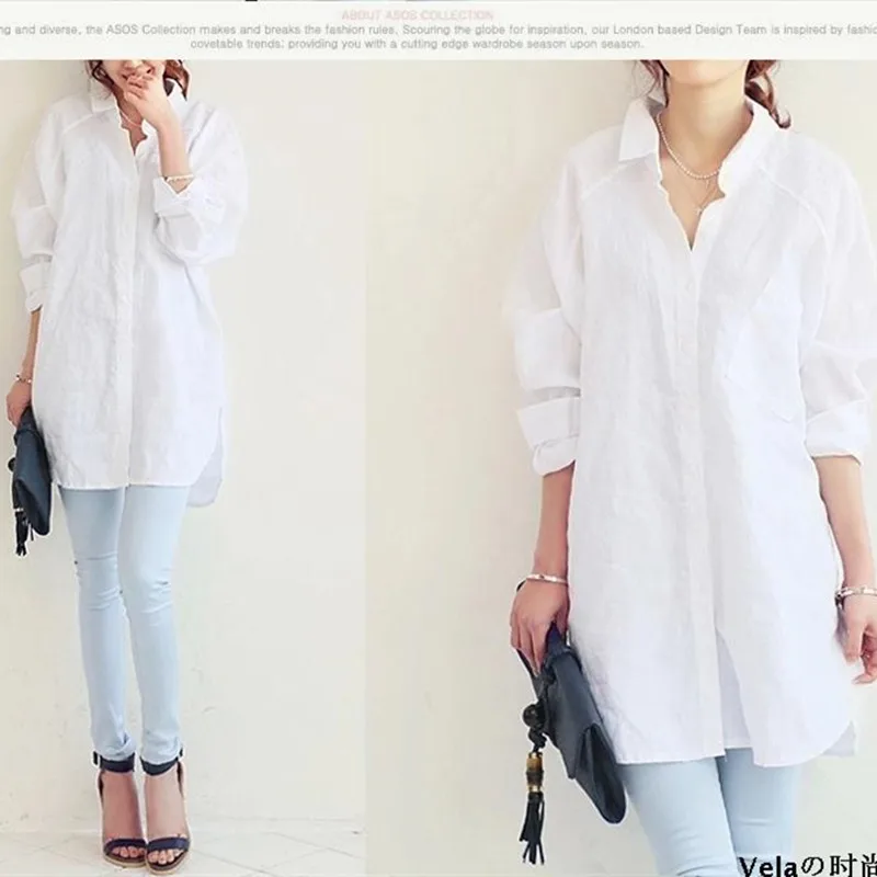 Блузка женская хлопково-Льняная в Корейском стиле свободная размера плюс