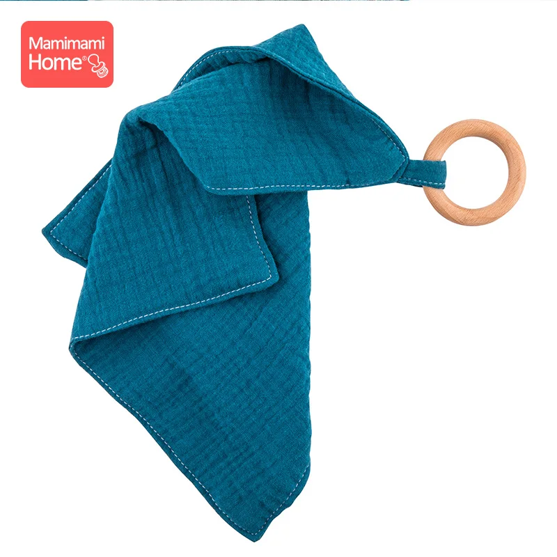 blue Bib Mamihome детские нагрудники, тканевые банданы с деревянным кольцом, прорезыватель из бука, хлопковый слюнявчик, впитывающая ткань для новорожденных, детские товары, игрушки - Цвет: blue Bib