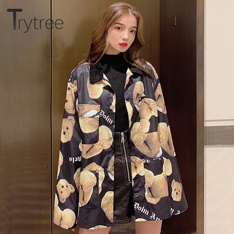 Trytree Женская Повседневная Блузка с отложным воротником однобортная Свободная