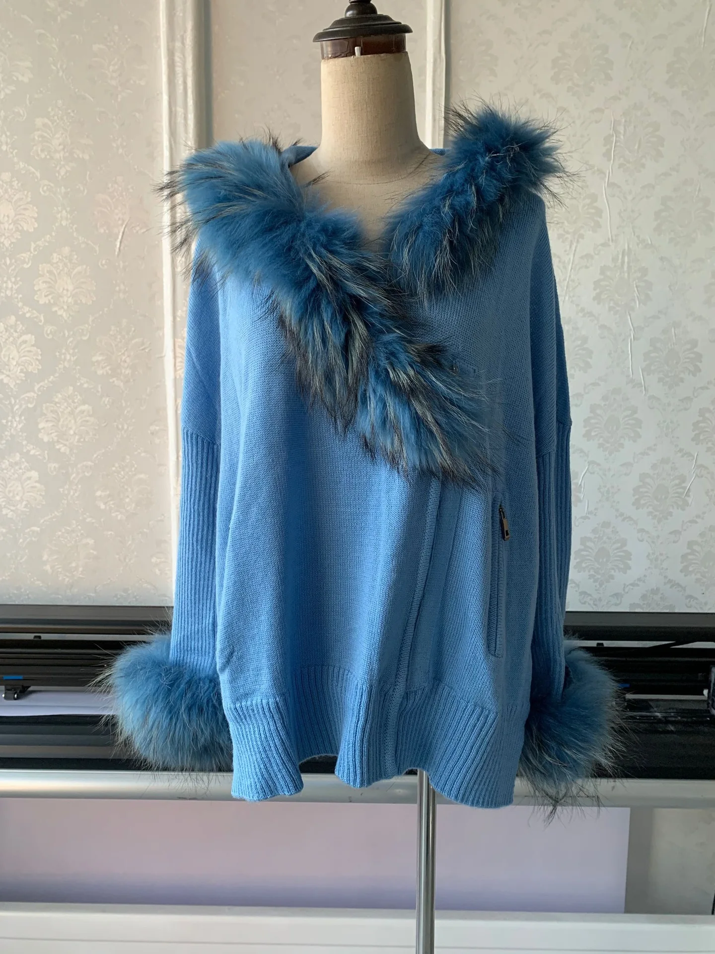 DEAT 2020 new winter fashion women clothes hooded fur collar zippers knitting loose white warm sweater female top WO62400L