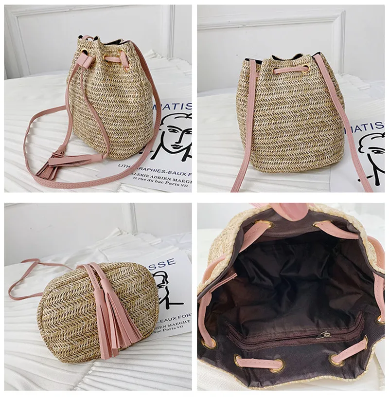 Летняя женская плетеная Сумка из ротанга Соломенная Сумка-ведро модная сумка